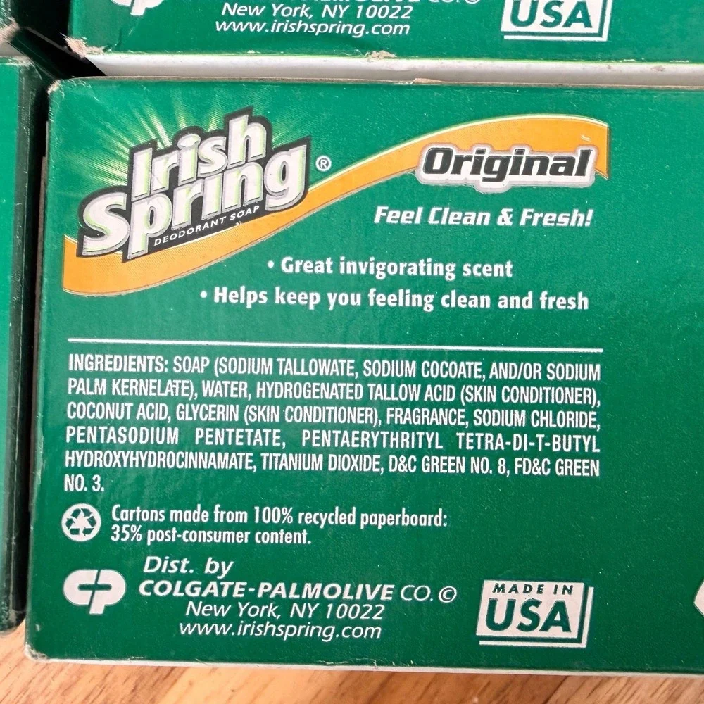 Irish Spring Original Deodorant Soap 4 Bar Pack 4oz Original Formula No Flax Oil